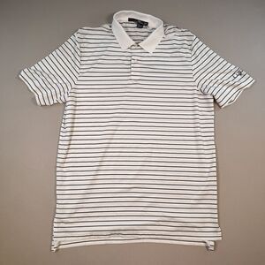 RLX Ralph Lauren Golf Polo Mens M White Blue Striped Performance Stretch Cowboys